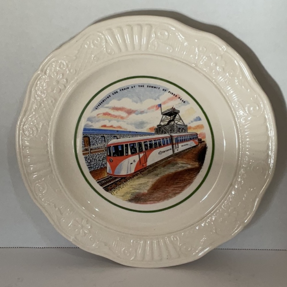 Vintage Souvenir Plate of Cog Train at Pikes Peak